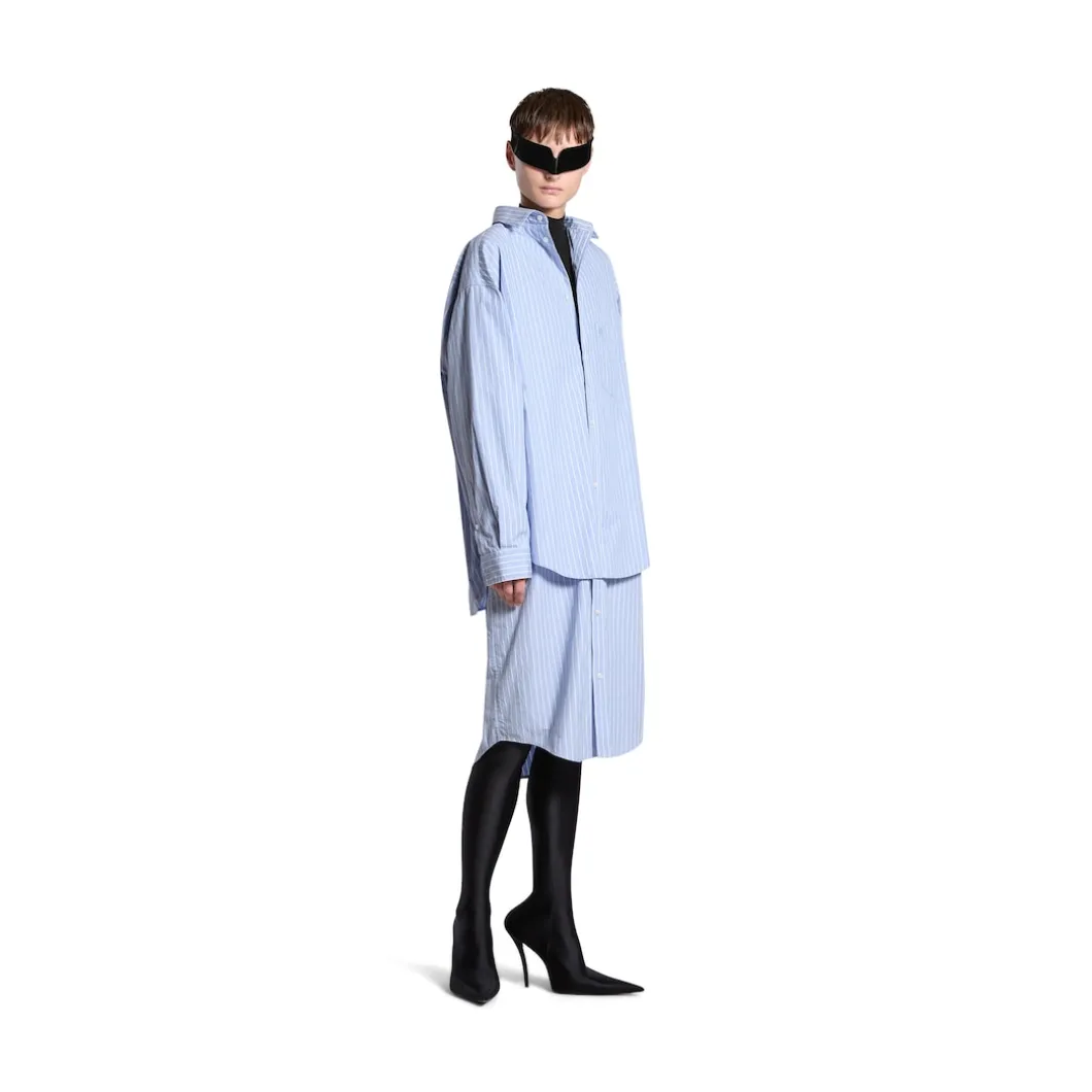 Abito Chemisier Layered Bb Classic da Donna in Azzuro/bianco