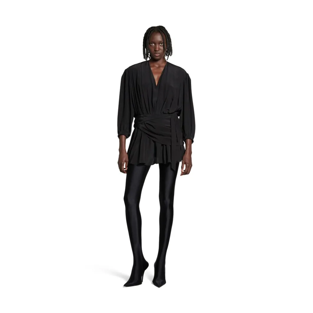 Abito Mini Con Scollo A V da Donna in Nero