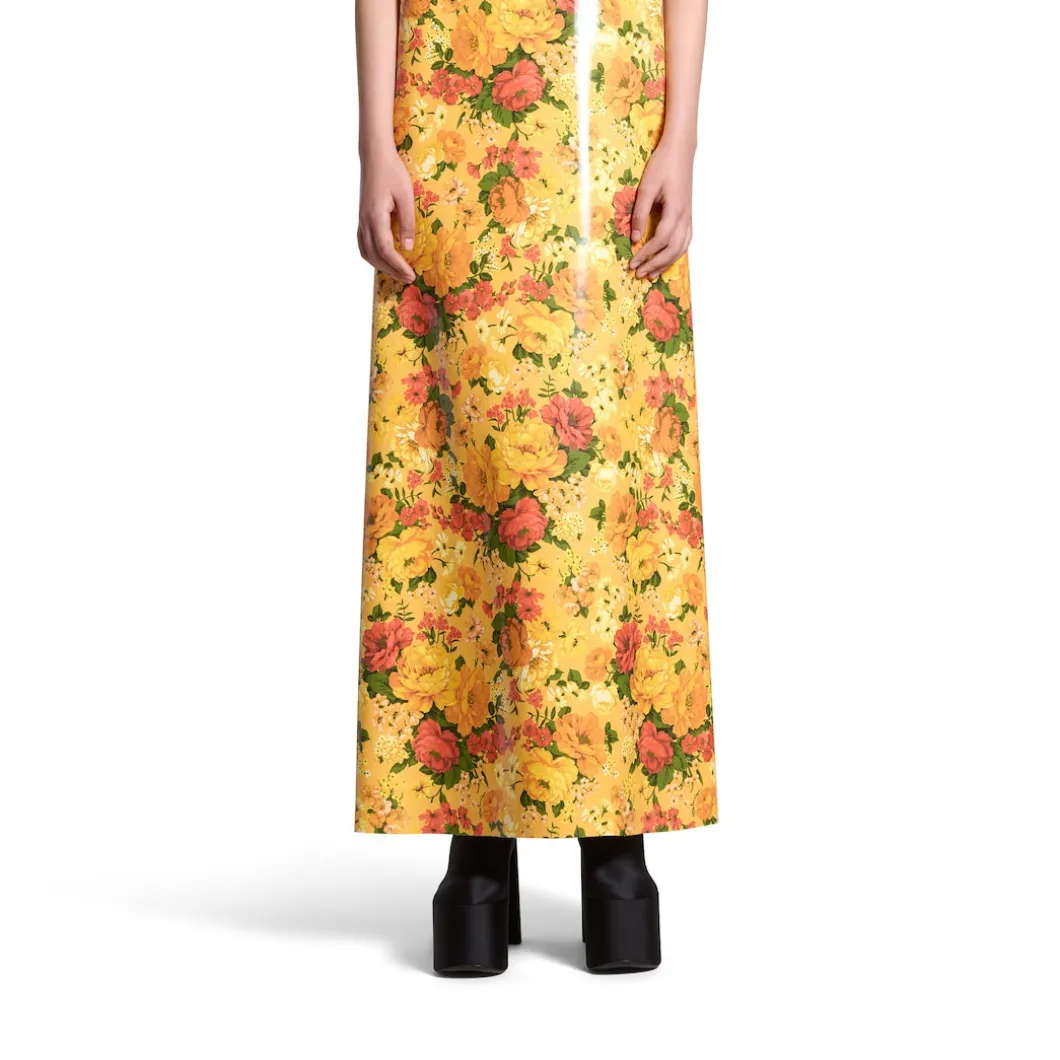 Abito Senza Maniche Faux Vinyl Floral da Donna in Arancione