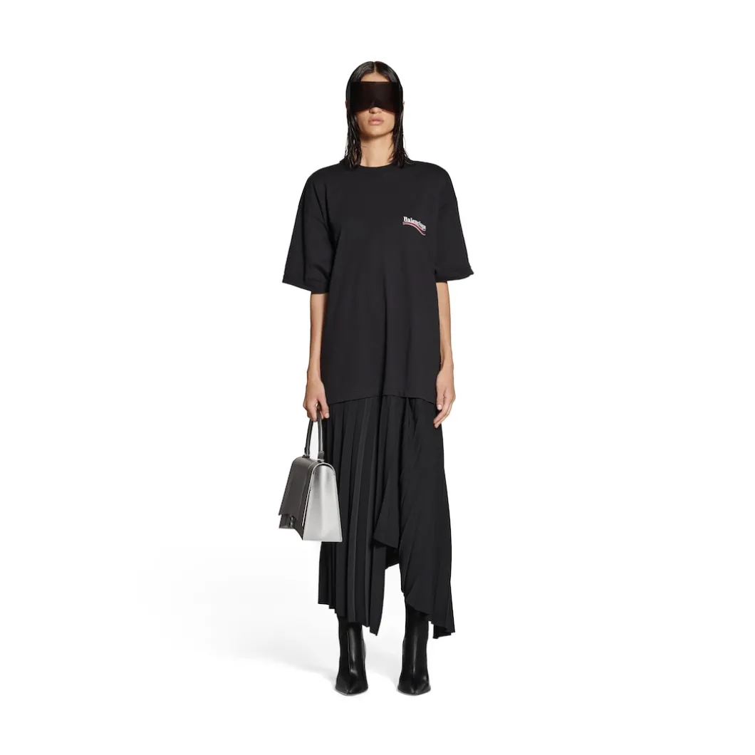 Abito Stile T-shirt A Pieghe Political Campaign da Donna in Nero