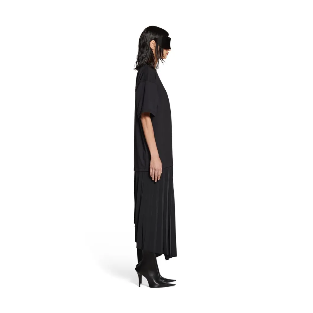 Abito Stile T-shirt A Pieghe Political Campaign da Donna in Nero