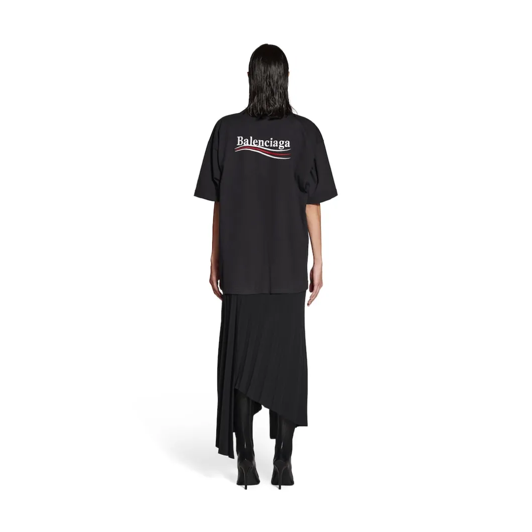 Abito Stile T-shirt A Pieghe Political Campaign da Donna in Nero