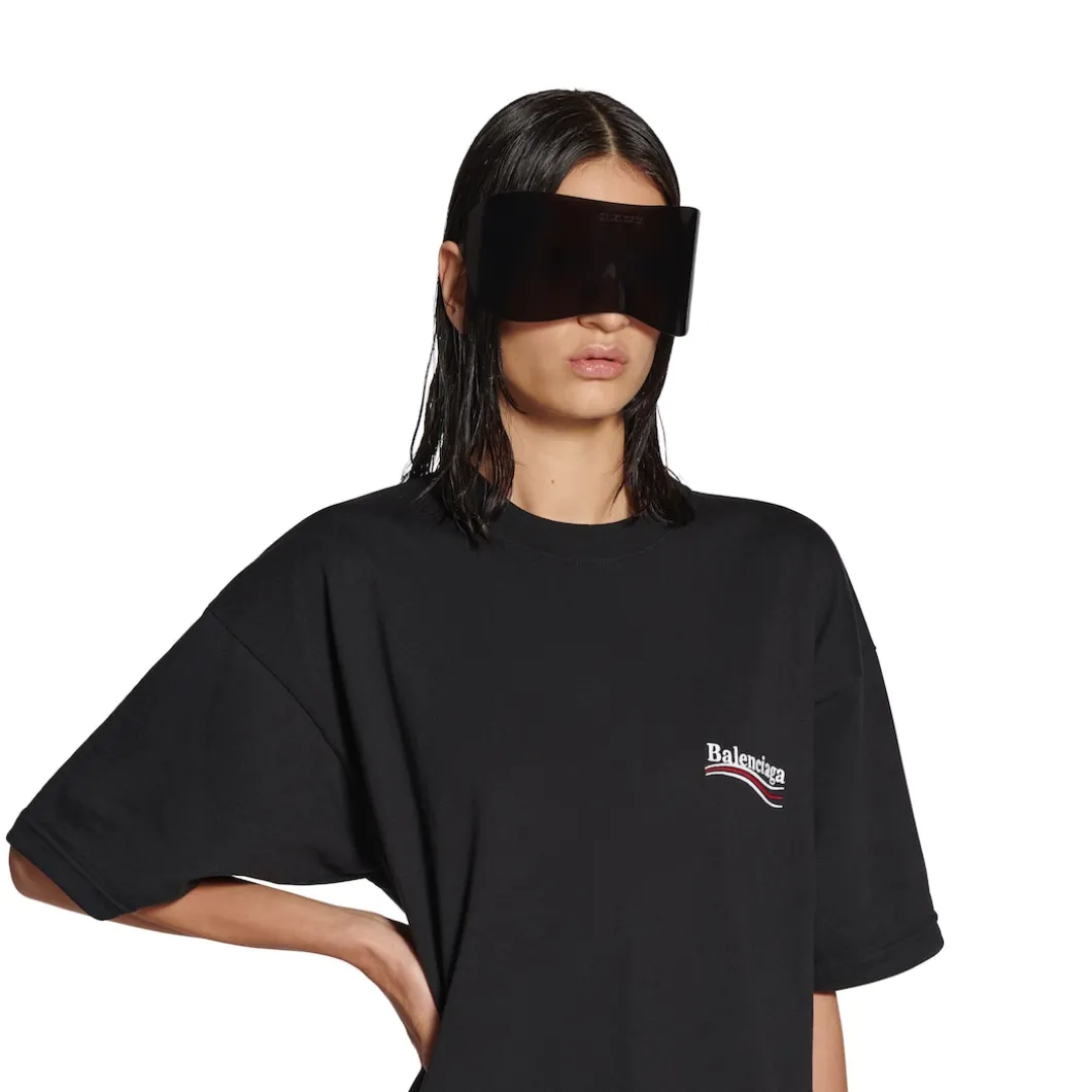 Abito Stile T-shirt A Pieghe Political Campaign da Donna in Nero