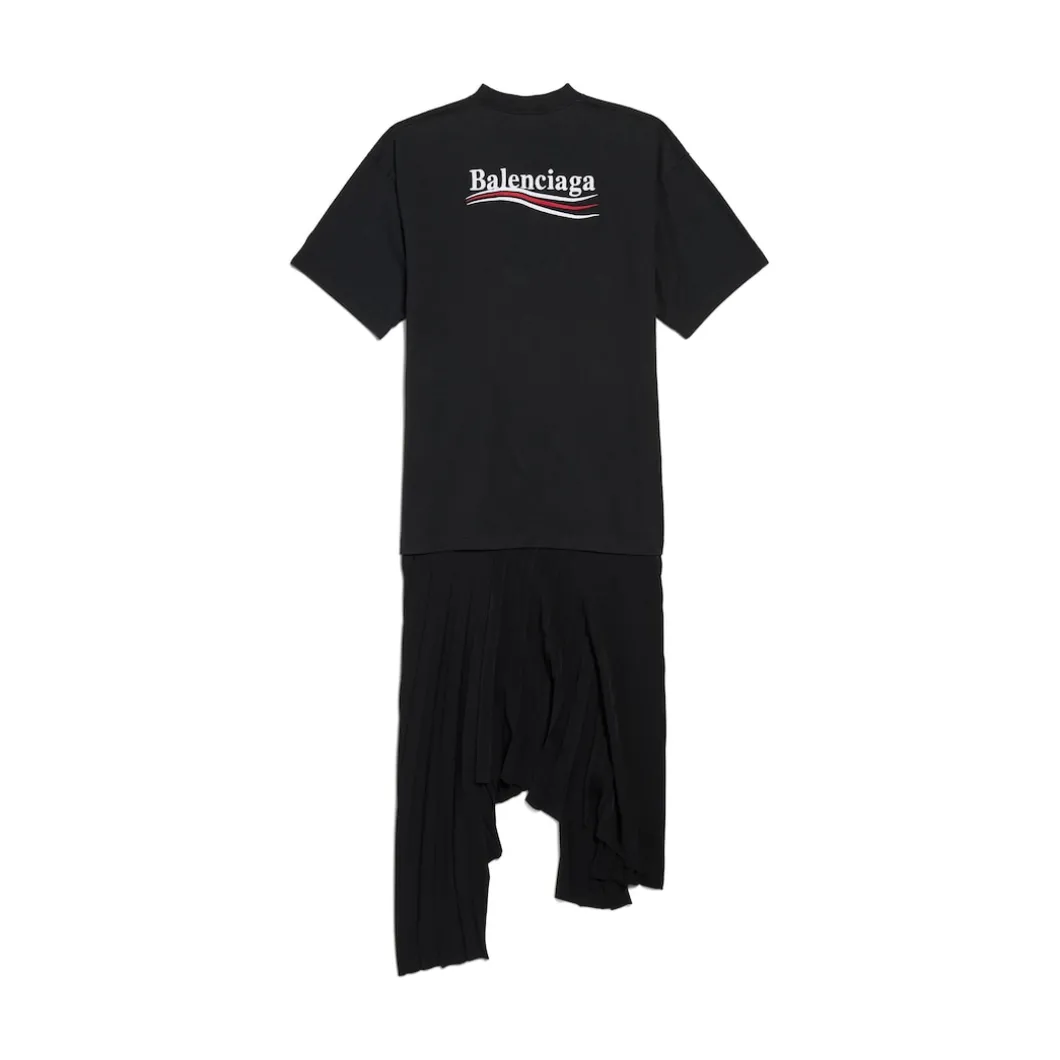 Abito Stile T-shirt A Pieghe Political Campaign da Donna in Nero