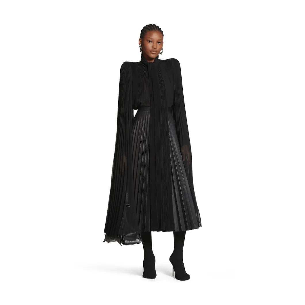 Blusa A Pieghe Con Foulard da Donna in Nero