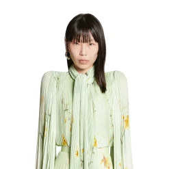Blusa A Pieghe Con Foulard Lilies da Donna in Verde
