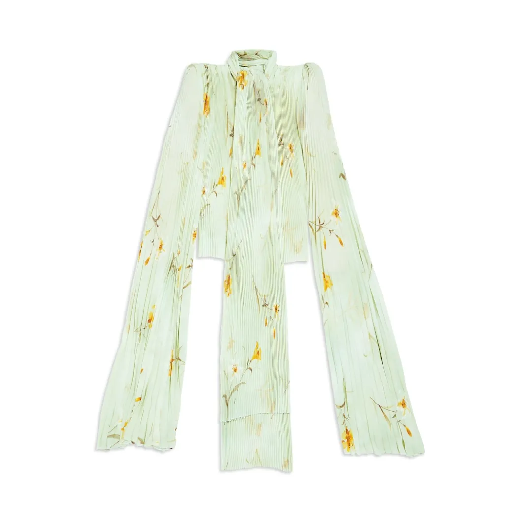 Blusa A Pieghe Con Foulard Lilies da Donna in Verde