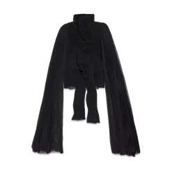 Blusa A Pieghe Con Foulard da Donna in Nero