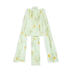 Blusa A Pieghe Con Foulard Lilies da Donna in Verde
