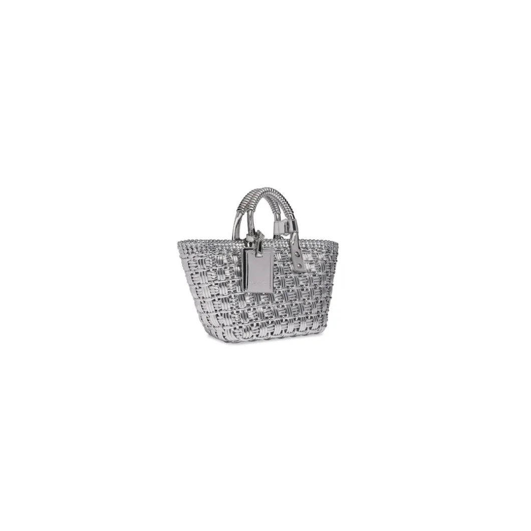 Borsa A Cesta Bistro Xs Con Tracolla In Tessuto A Specchio da Donna in Argento