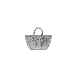 Borsa A Cesta Bistro Xs Con Tracolla In Tessuto A Specchio da Donna in Argento