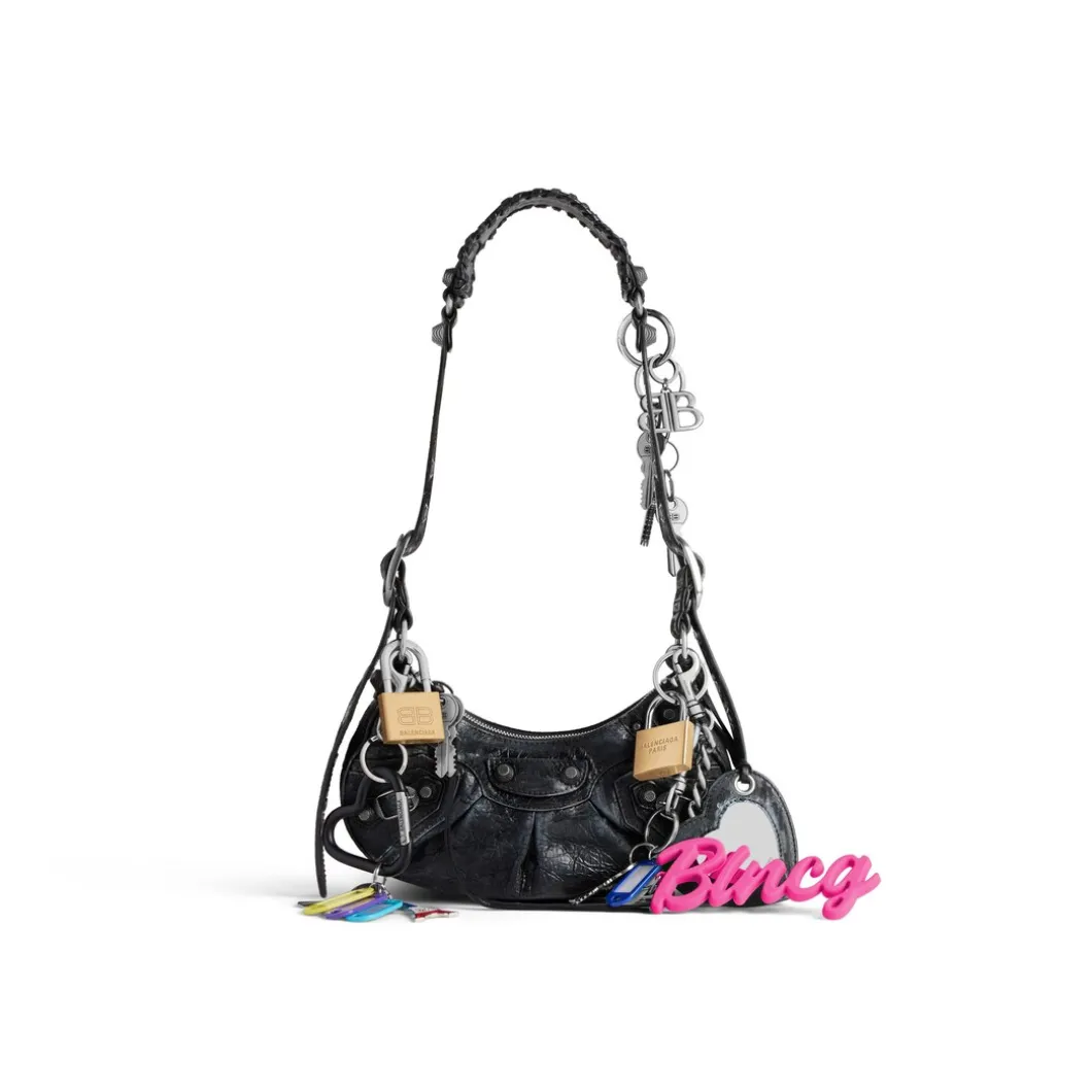 Borsa A Tracolla Le Cagole Xs Effetto Used Con Charm da Donna in Nero