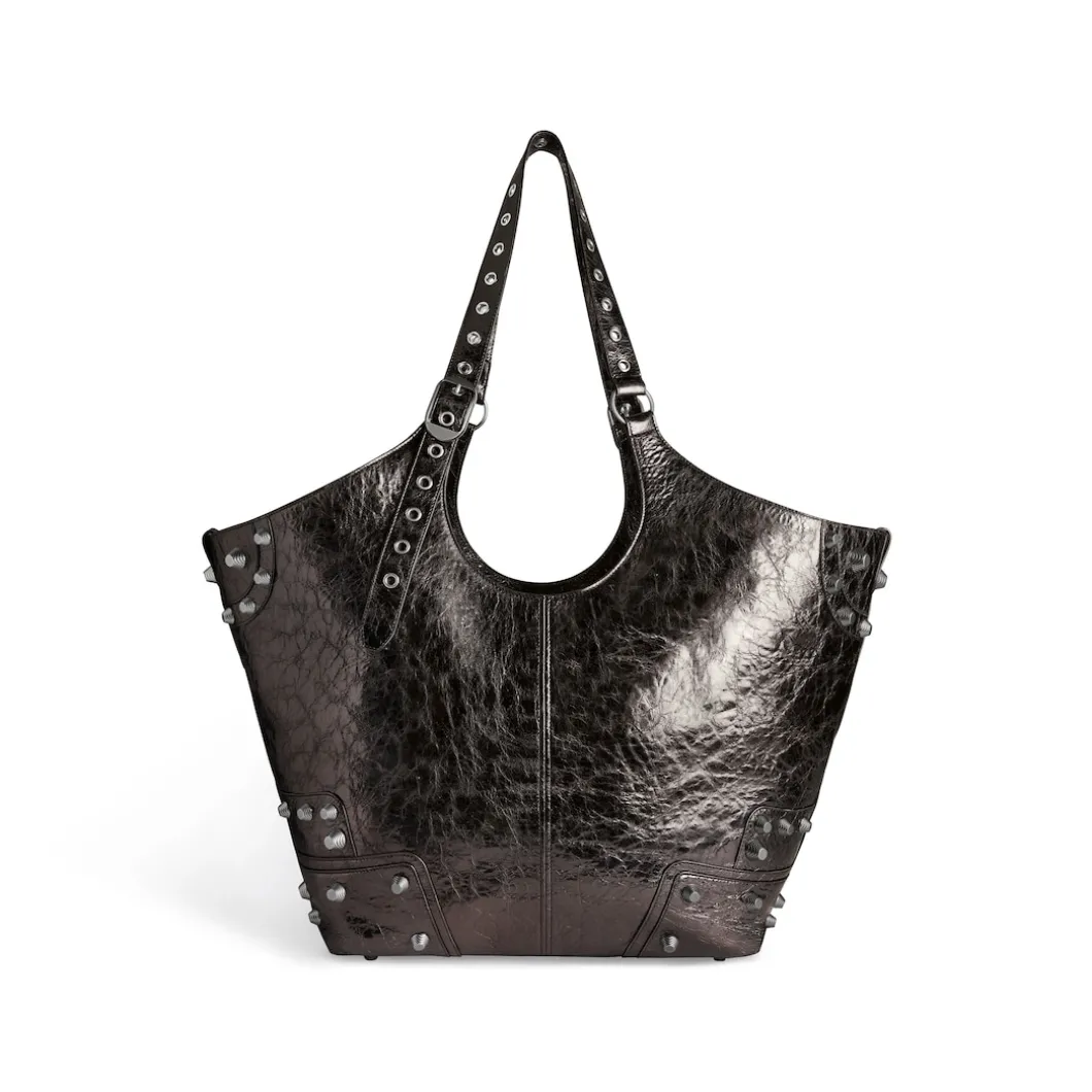 Borsa Carry All Le Cagole Grande Metallizzata da Donna in Grigio