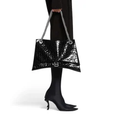 Borsa Con Catena Crush Grande Con Lavorazione Coccodrillo da Donna in Nero