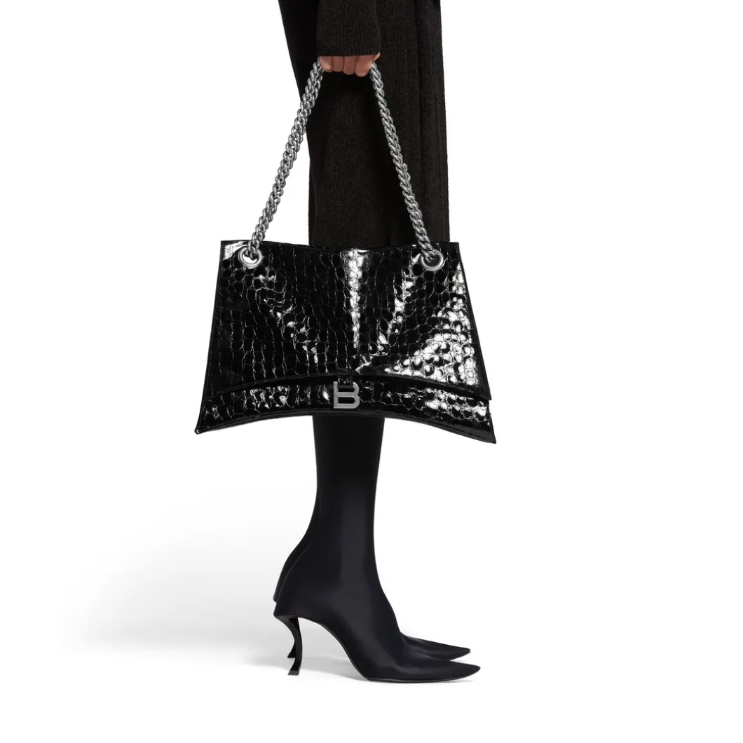 Borsa Con Catena Crush Grande Con Lavorazione Coccodrillo da Donna in Nero