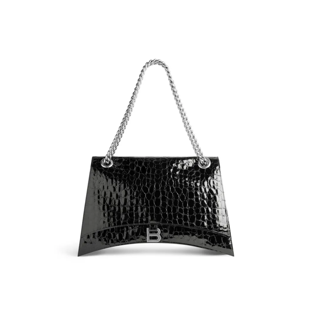 Borsa Con Catena Crush Grande Con Lavorazione Coccodrillo da Donna in Nero