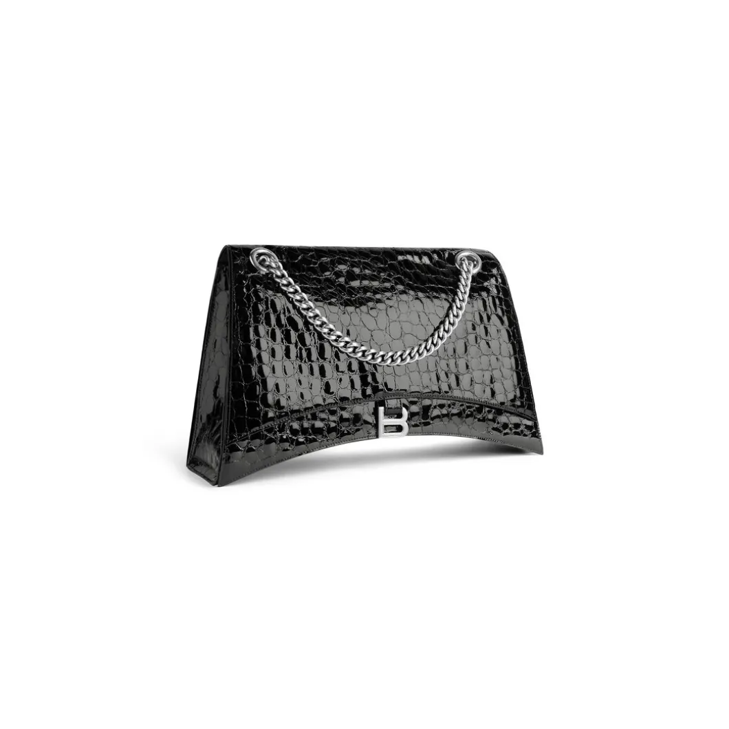 Borsa Con Catena Crush Grande Con Lavorazione Coccodrillo da Donna in Nero