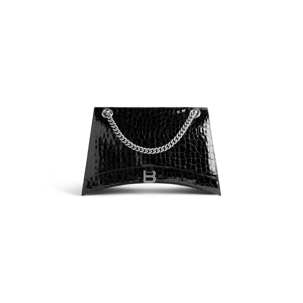 Borsa Con Catena Crush Grande Con Lavorazione Coccodrillo da Donna in Nero