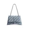 Borsa Con Catena Crush Media Trapuntata In Denim  da Donna in Blu