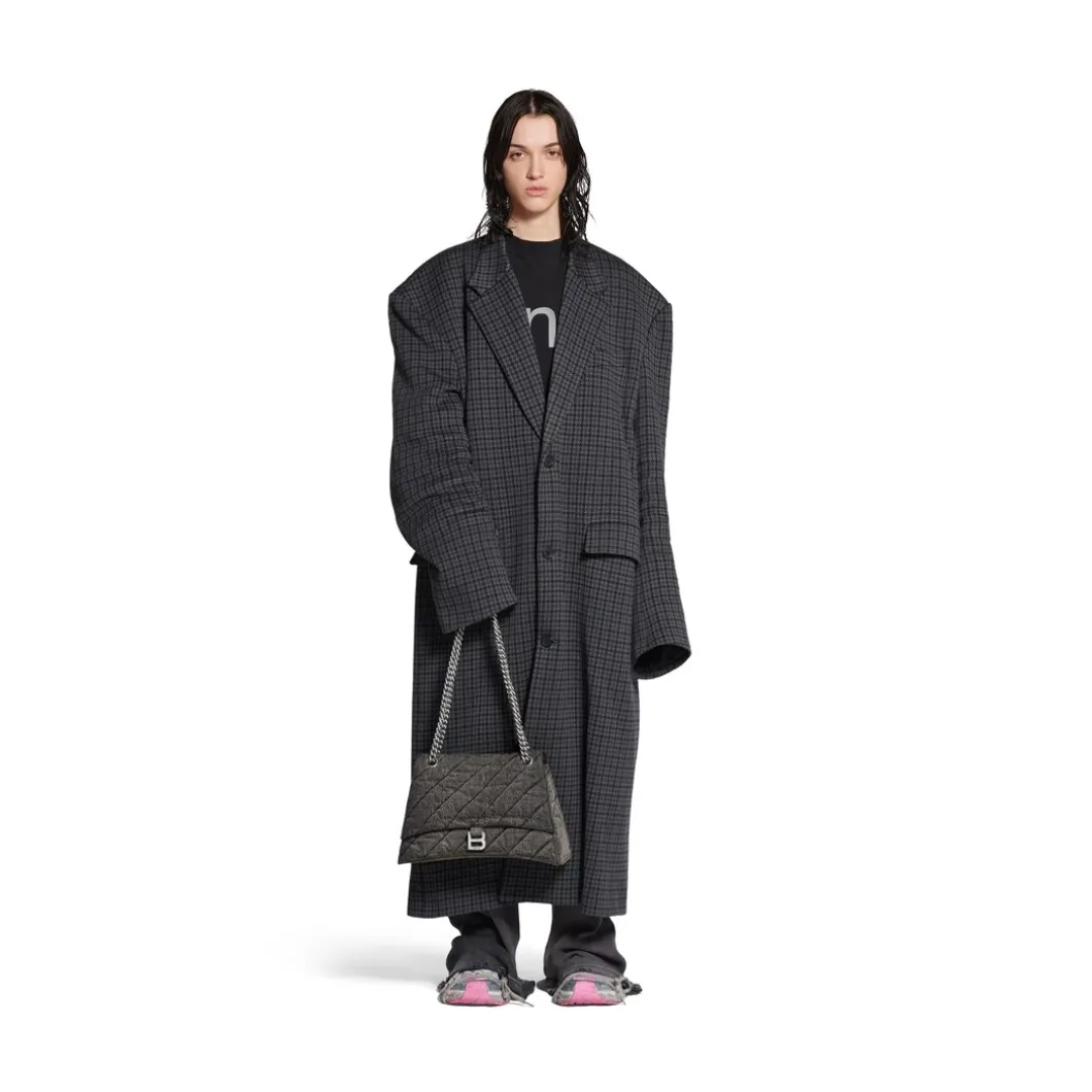 Borsa Con Catena Crush Media In Denim Trapuntato da Donna in Nero