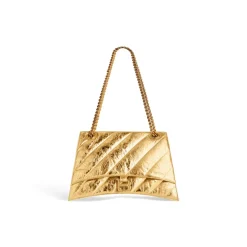 Borsa Con Catena Crush Media Metallizzata E Trapuntata da Donna in Oro