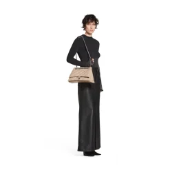 Borsa Con Catena Crush Media Trapuntata da Donna in Marrone