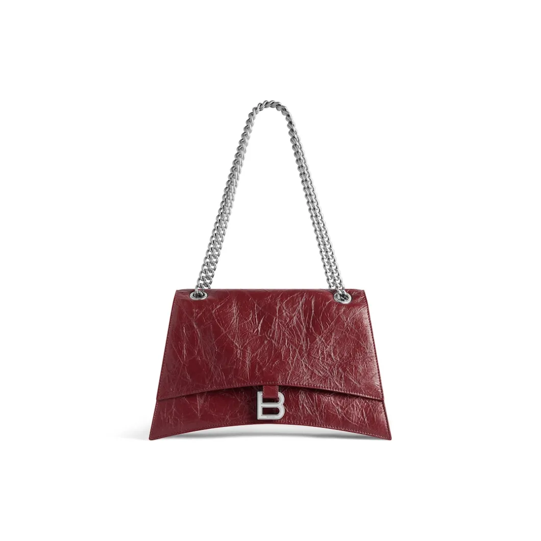 Borsa Con Catena Crush Media da Donna in Rosso Scuro