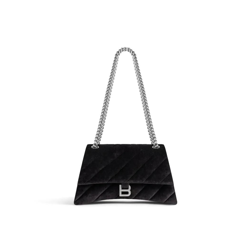 Borsa Con Catena Crush Media Trapuntata In Jersey Di Velluto da Donna in Nero