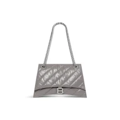 Borsa Con Catena Crush Media Trapuntata da Donna in Grigio Scuro