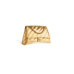 Borsa Con Catena Crush Media Metallizzata E Trapuntata  da Donna in Oro