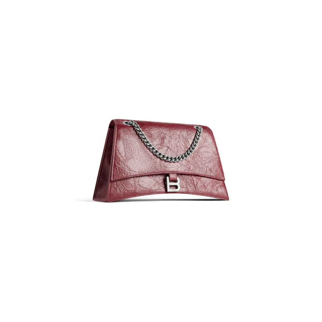 Borsa Con Catena Crush Media da Donna in Rosso Scuro