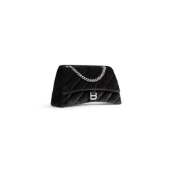 Borsa Con Catena Crush Media Trapuntata In Jersey Di Velluto da Donna in Nero
