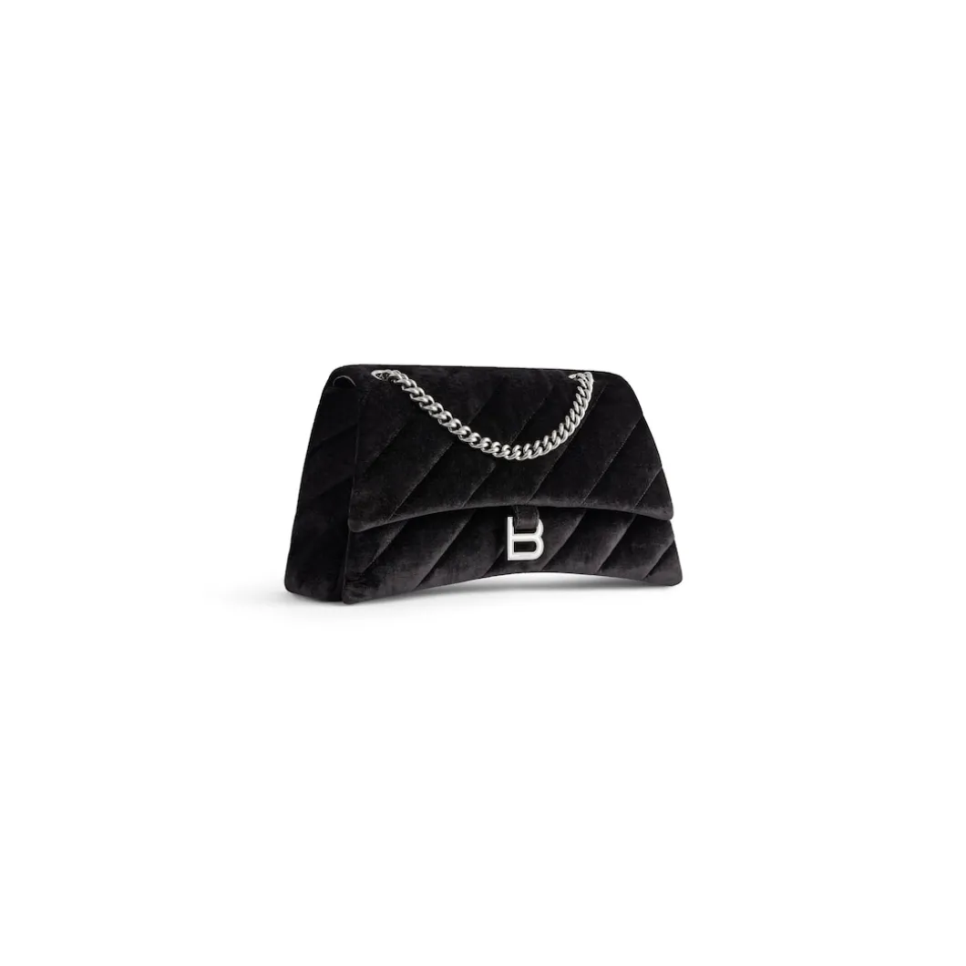 Borsa Con Catena Crush Media Trapuntata In Jersey Di Velluto da Donna in Nero