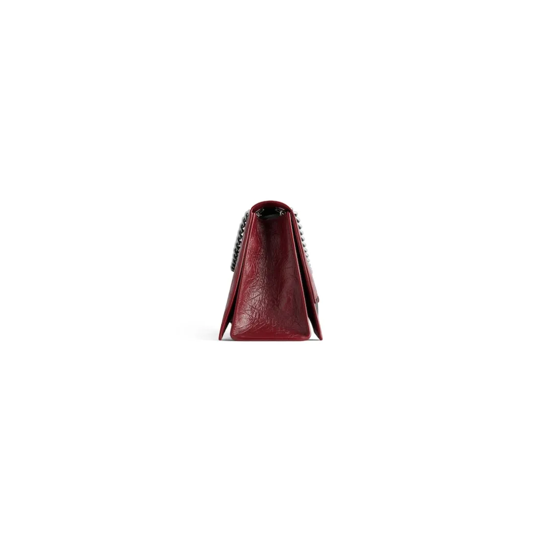 Borsa Con Catena Crush Media da Donna in Rosso Scuro