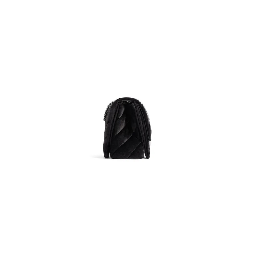 Borsa Con Catena Crush Media Trapuntata In Jersey Di Velluto da Donna in Nero