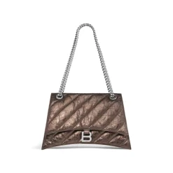 Borsa Con Catena Crush Media Metallizzata E Trapuntata da Donna in Bronzo