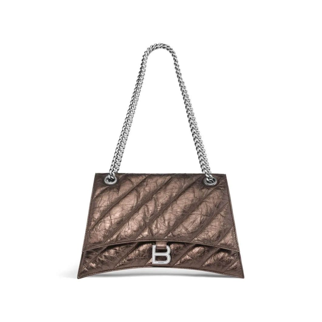 Borsa Con Catena Crush Media Metallizzata E Trapuntata da Donna in Bronzo