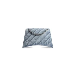 Borsa Con Catena Crush Media Trapuntata In Denim da Donna in Blu