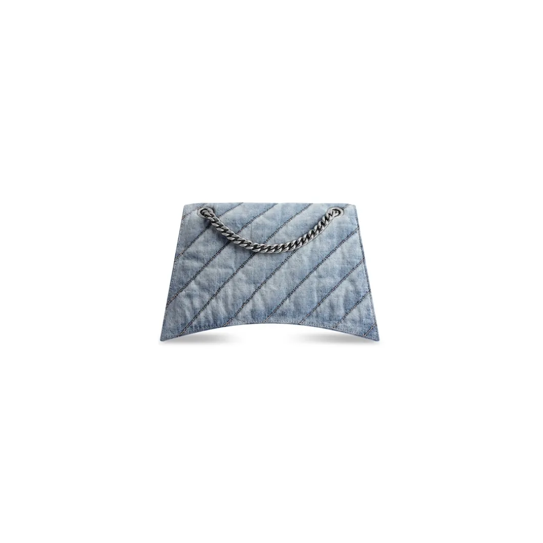 Borsa Con Catena Crush Media Trapuntata In Denim da Donna in Blu
