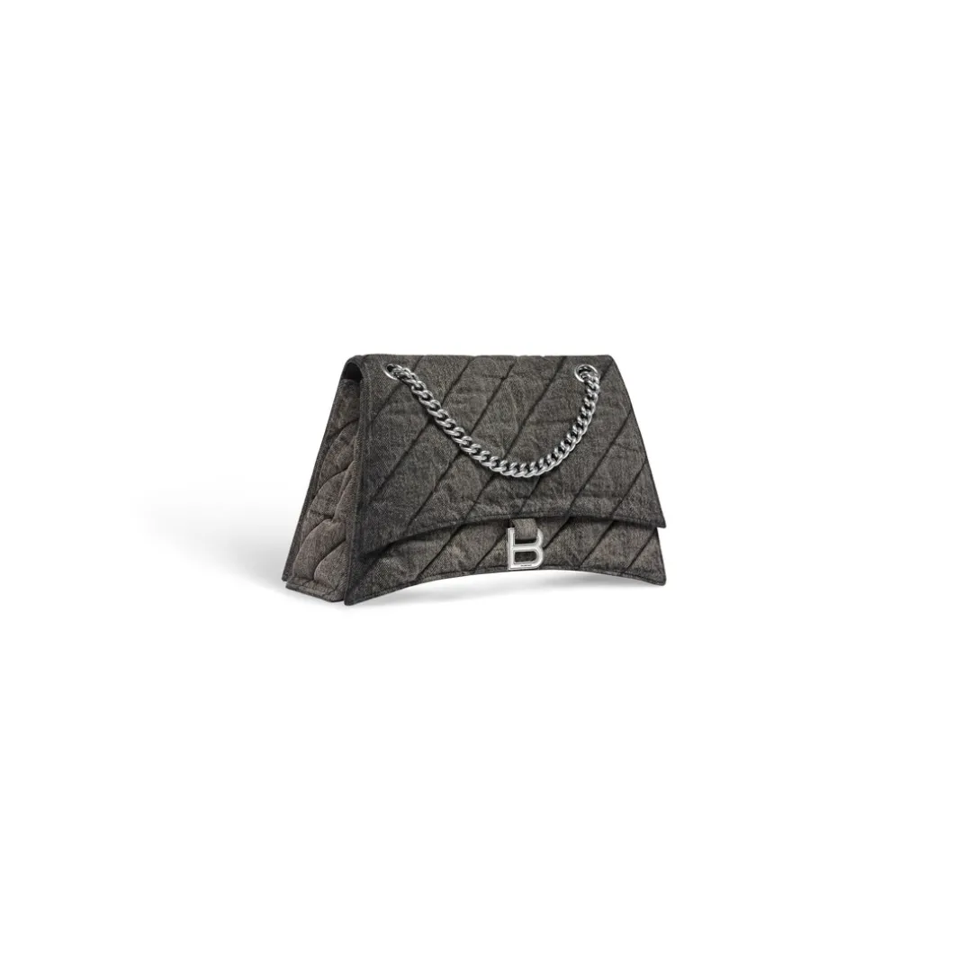 Borsa Con Catena Crush Media In Denim Trapuntato da Donna in Nero