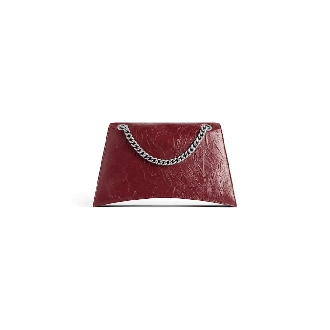 Borsa Con Catena Crush Media da Donna in Rosso Scuro