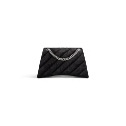 Borsa Con Catena Crush Media Trapuntata In Jersey Di Velluto da Donna in Nero