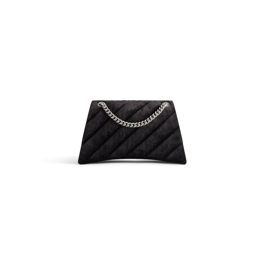 Borsa Con Catena Crush Media Trapuntata In Jersey Di Velluto da Donna in Nero