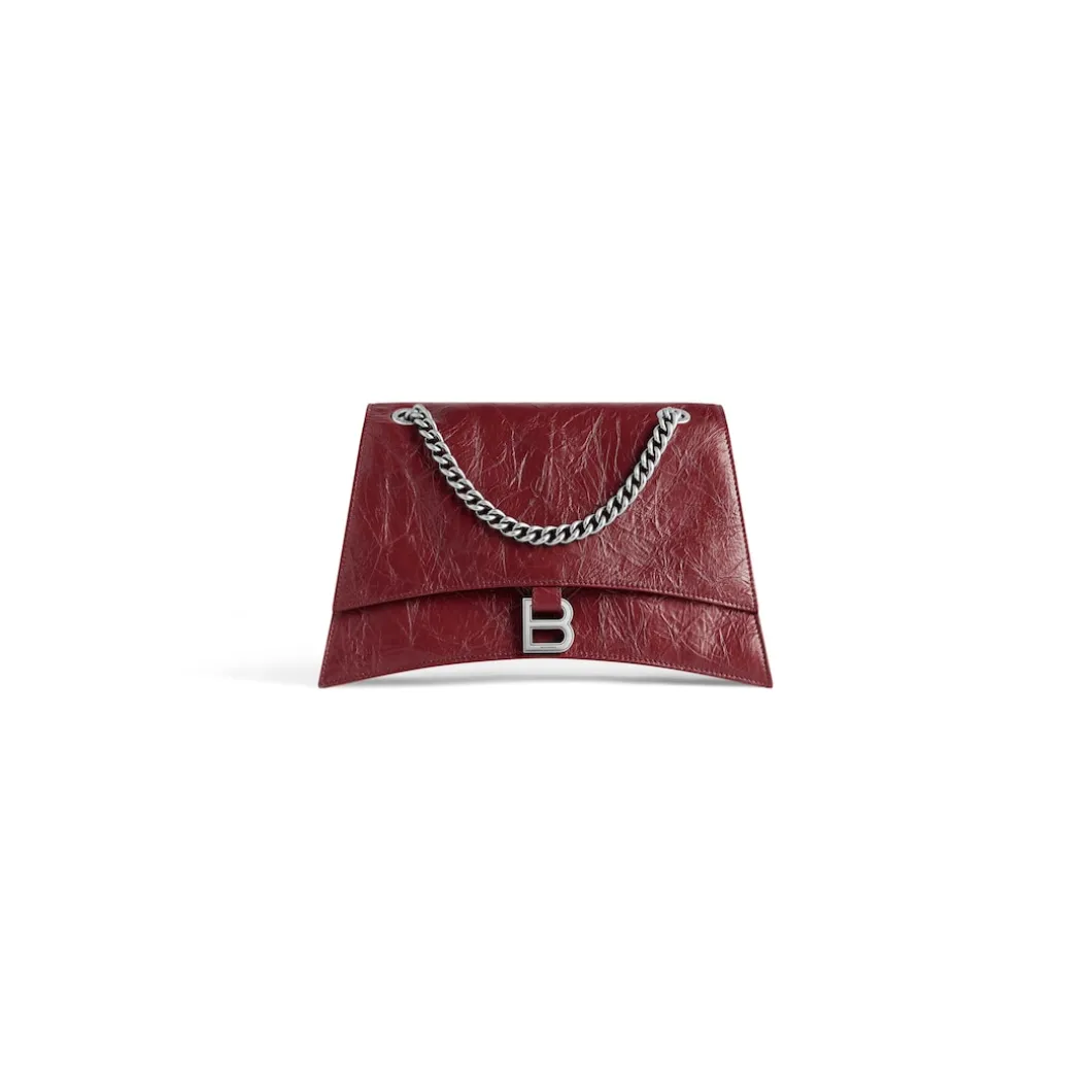 Borsa Con Catena Crush Media da Donna in Rosso Scuro