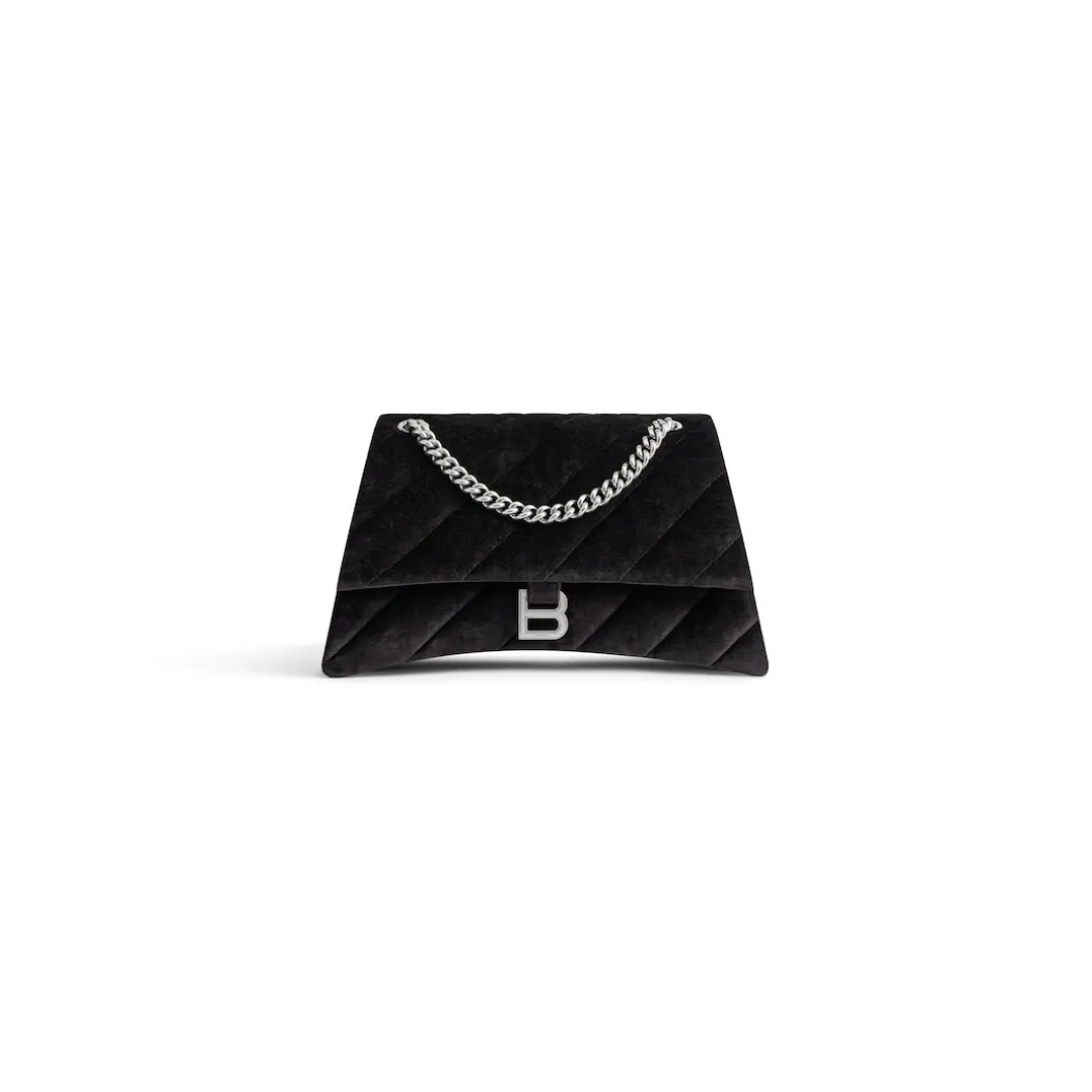 Borsa Con Catena Crush Media Trapuntata In Jersey Di Velluto da Donna in Nero