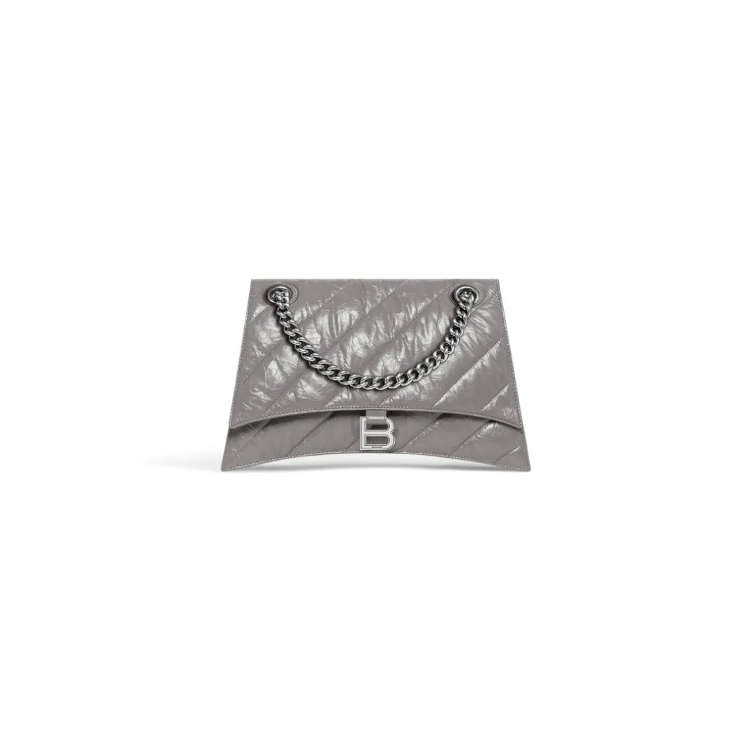 Borsa Con Catena Crush Media Trapuntata da Donna in Grigio Scuro