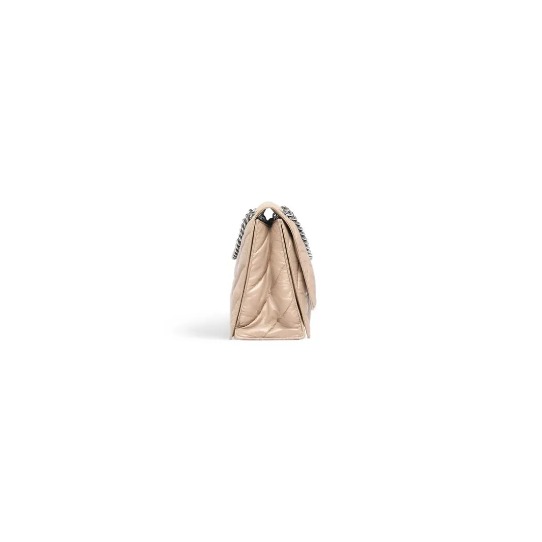 Borsa Con Catena Crush Media Trapuntata da Donna in Marrone