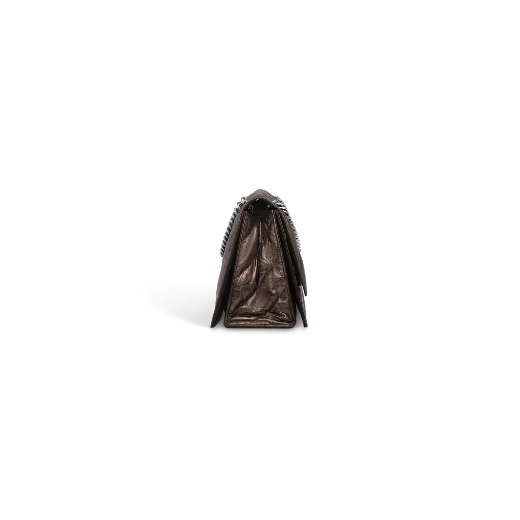 Borsa Con Catena Crush Media Metallizzata E Trapuntata da Donna in Bronzo