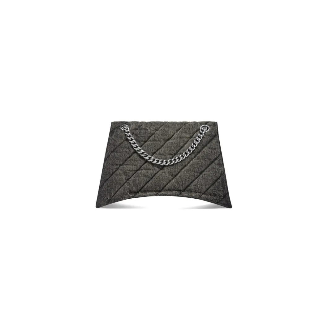 Borsa Con Catena Crush Media In Denim Trapuntato da Donna in Nero