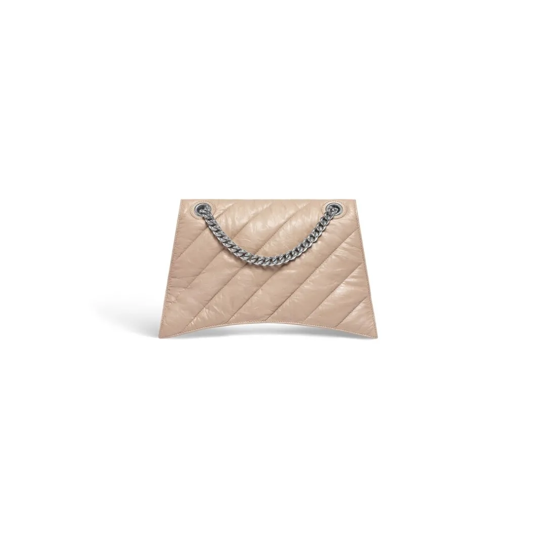 Borsa Con Catena Crush Media Trapuntata da Donna in Marrone